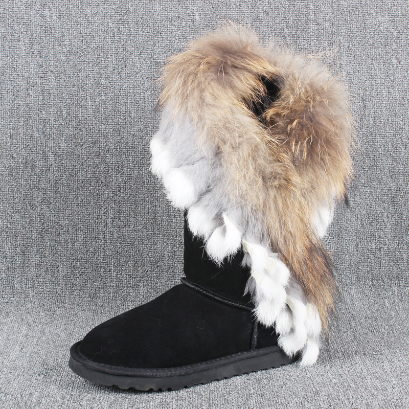 Dropshipping High Quality New Fashion Thigh High Boots Cowhide Fur Snow Boots For Women