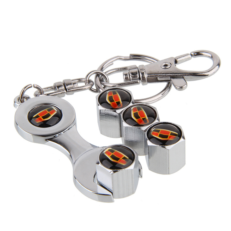 high quality car logo tyre valve caps with wrench and keychain