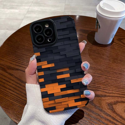 Cartoon Style Orange And Black Stitching Design Soft TPU Leather Mobile Phone Case For Iphone 7 8 X Xr Xs 11 12 13 14 15 Pro Max