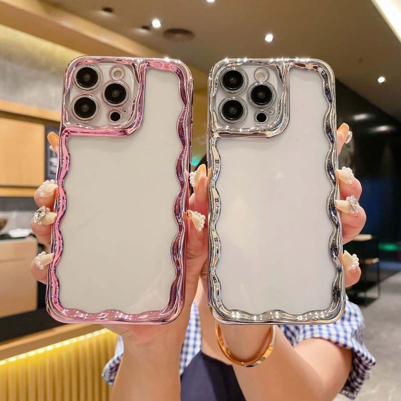 Newest Fancy Lace Cream Design Electroplating Wave Edge Style Shockproof TPU Mobile Phone Case For Iphone 7 8 Plus X Xr Xs Max