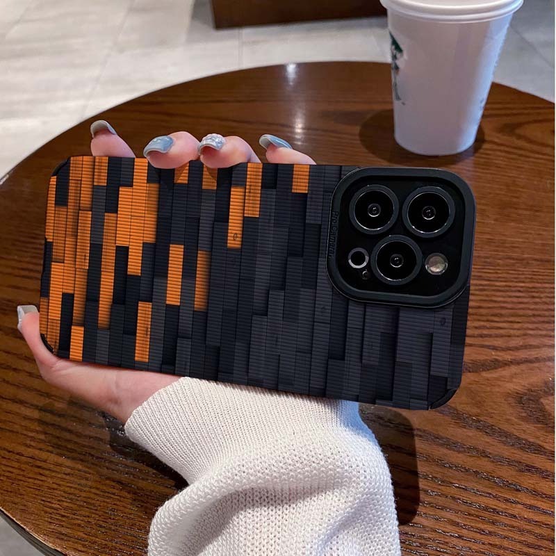 Cartoon Style Orange And Black Stitching Design Soft TPU Leather Mobile Phone Case For Iphone 7 8 X Xr Xs 11 12 13 14 15 Pro Max