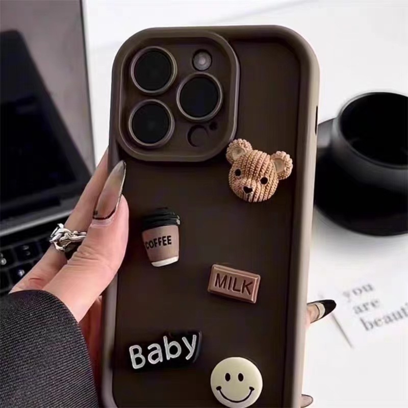 New Popular Coffee Bear Baby Milk Smiley Soft TPU Mobile Phone Protective Case For Iphone 7 8 X Xs Max 11 12 13 14 15 Pro Max