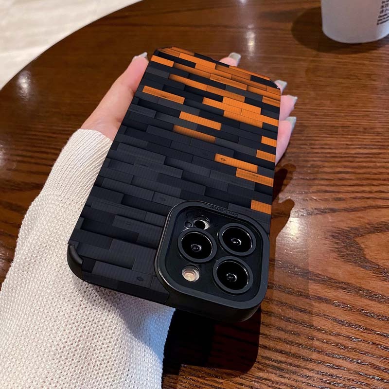 Cartoon Style Orange And Black Stitching Design Soft TPU Leather Mobile Phone Case For Iphone 7 8 X Xr Xs 11 12 13 14 15 Pro Max