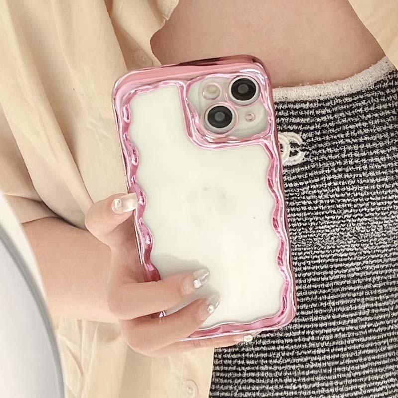 Newest Fancy Lace Cream Design Electroplating Wave Edge Style Shockproof TPU Mobile Phone Case For Iphone 7 8 Plus X Xr Xs Max