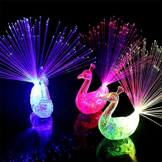 Peacock Design Led Light Up Toy Lamp Fiber Finger Light Colorful Led Light Up Rings Party Gadgets Toys for Children