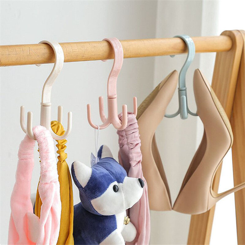 Rotatable 4-claw Multipurpose Scarf Clothes Hanger Belt Bag Storage Hook Plastic Clothes Hanger Four Claw Hook Shoe Hook