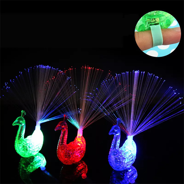 Peacock Design Led Light Up Toy Lamp Fiber Finger Light Colorful Led Light Up Rings Party Gadgets Toys for Children