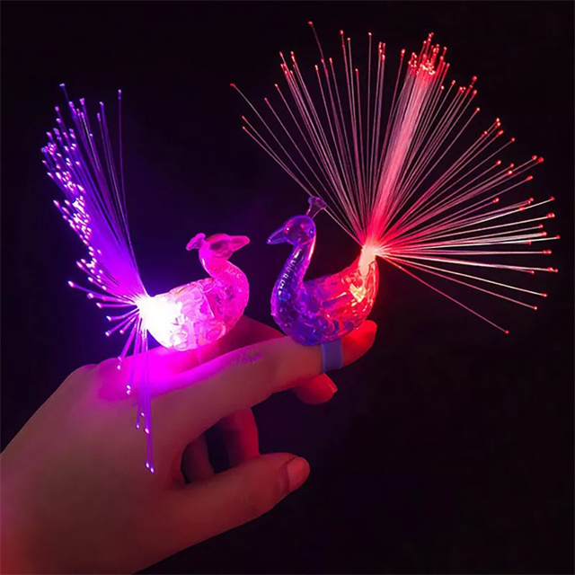 Peacock Design Led Light Up Toy Lamp Fiber Finger Light Colorful Led Light Up Rings Party Gadgets Toys for Children