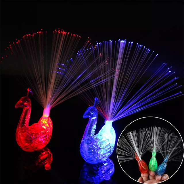 Peacock Design Led Light Up Toy Lamp Fiber Finger Light Colorful Led Light Up Rings Party Gadgets Toys for Children