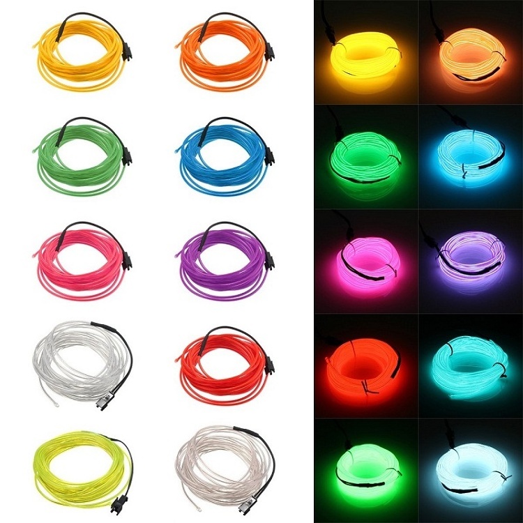 High bright multi color light up cold light electroluminescent el wire LED neon wire with battery pack