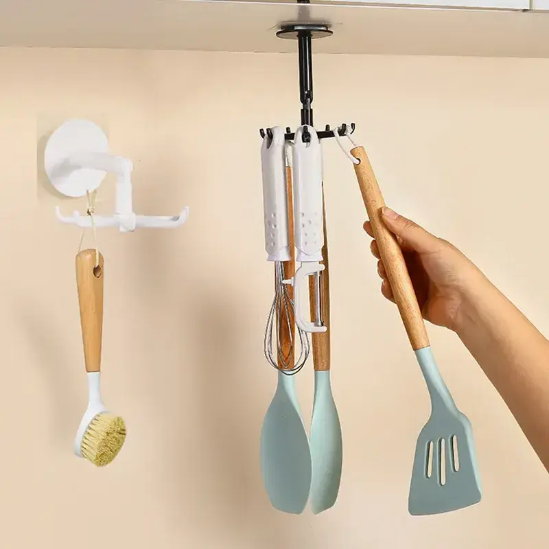 Multifunctional rotating 7 claw hook kitchen storage 360 degree trace free hook