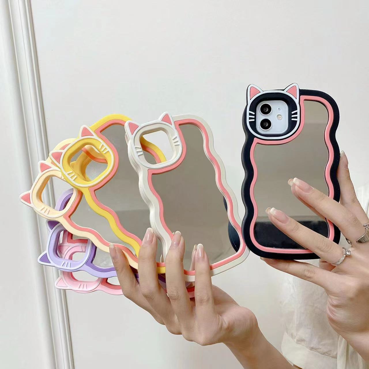 Fashion Cat Ear Mirror Silicone Phone Case Suitable for iPhone 14Pro/Max 13 Pro max Phone Case Soft Case