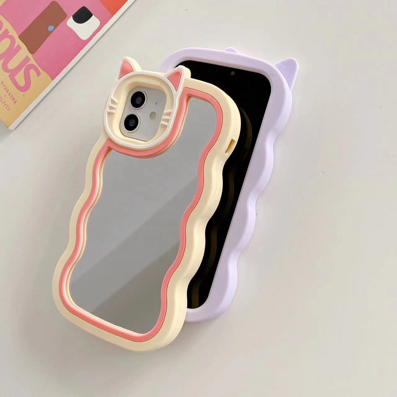 Fashion Cat Ear Mirror Silicone Phone Case Suitable for iPhone 14Pro/Max 13 Pro max Phone Case Soft Case