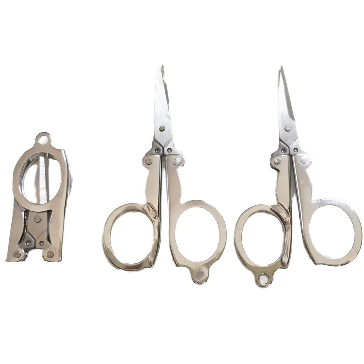 Free Sample Stainless Steel Folding Portable Travel Scissors Small Foldable Paper String Craft Shred Scissors