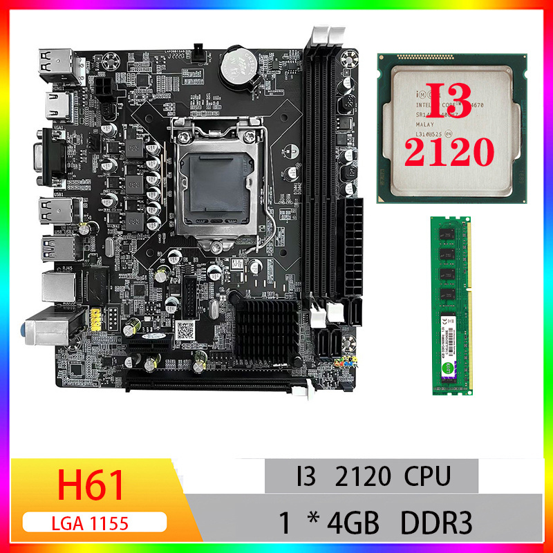 Motherboard cpu combo H61 kit i3 2120 cpu lga 1155 ram DDR3 mini itx H61 motherboard set