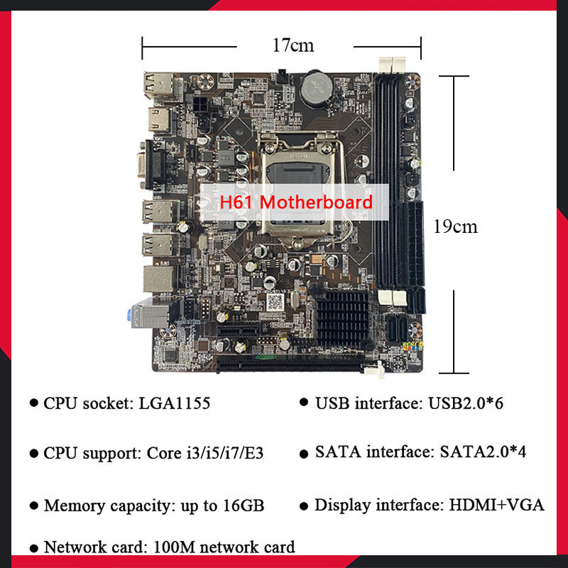 Motherboards cpu combo H61 lga 1155 core I3 2120 for pc gaming 8GB DDR3 Desktop Memory mini itx Motherboard kit