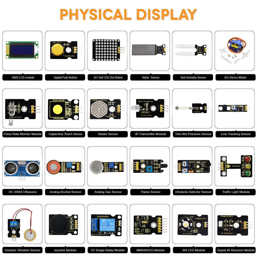 NEWEST! Keyestudio 48 in 1 Sensor Starter Kit With Gift Box For Arduino DIY Projects (48pcs Sensors)