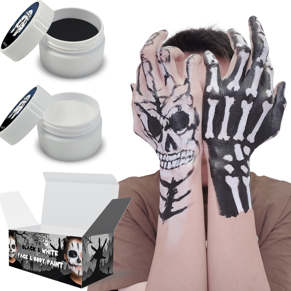 KHY Black White Face Painting Halloween Cosplay SFX Makeup Special Effects Makeup Kit Dress Up Non Toxic Face Body Paint Set