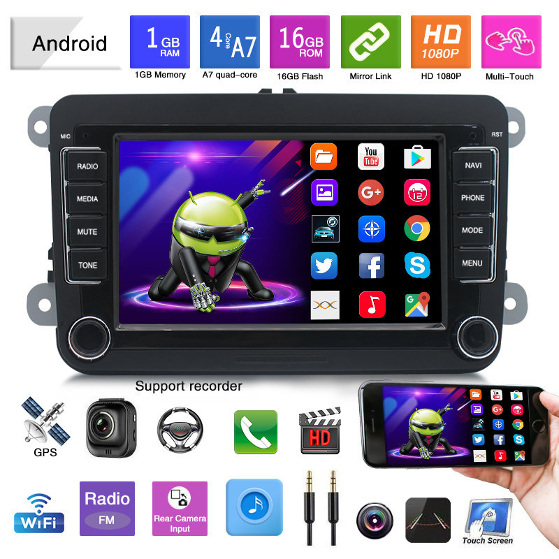 Carplay Android 11 2Din 7'' Car Radio Autoradio with Canbus GPS Navigation Wifi BT FM For VW Skoda Seat Passat Golf 5 6