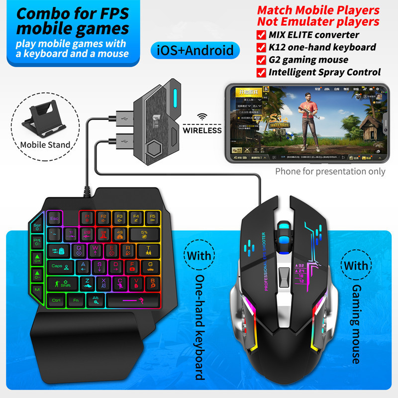 Custom Logo 4 In 1 1 handed Keyboard and Mouse Mobile Game Mini Gaming Keyboard Mouse Combos