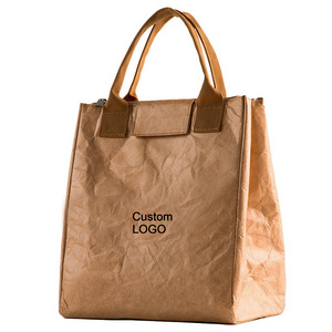 Factory Supply Custom Brown Kraft Paper Durable Insulated Reusable Washable Kraft Dupont Paper Tyvek Cooler Lunch Bag