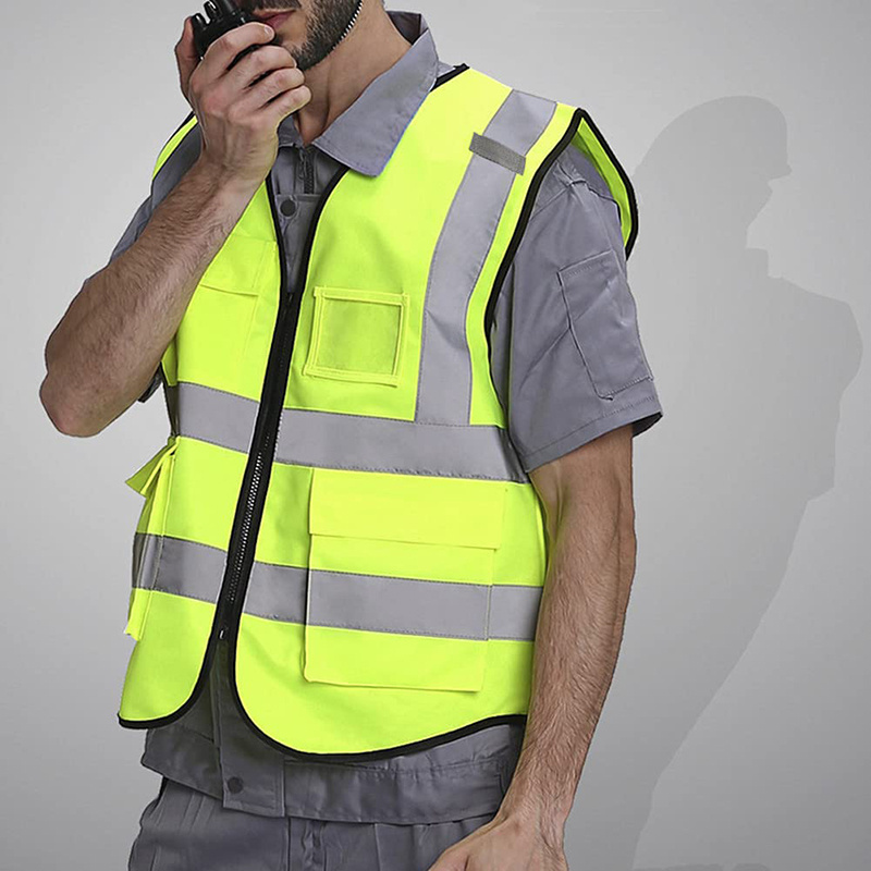 Custom Logo 5 Pockets High Visibility Yellow Safety Clothing Reflective Safety Vest for Men Women