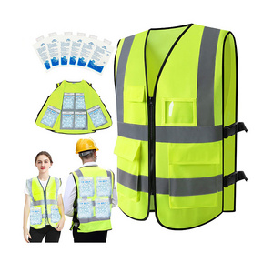 Custom Logo Yellow Cooling Safety Clothing With Ice Pack Ice Safety Vest Reflective Cool Vest For Hot Weather Work