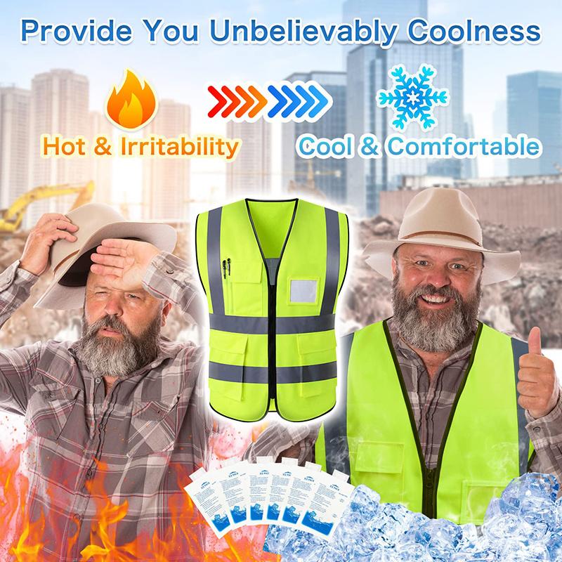 Custom Logo Yellow Cooling Safety Clothing With Ice Pack Ice Safety Vest Reflective Cool Vest For Hot Weather Work