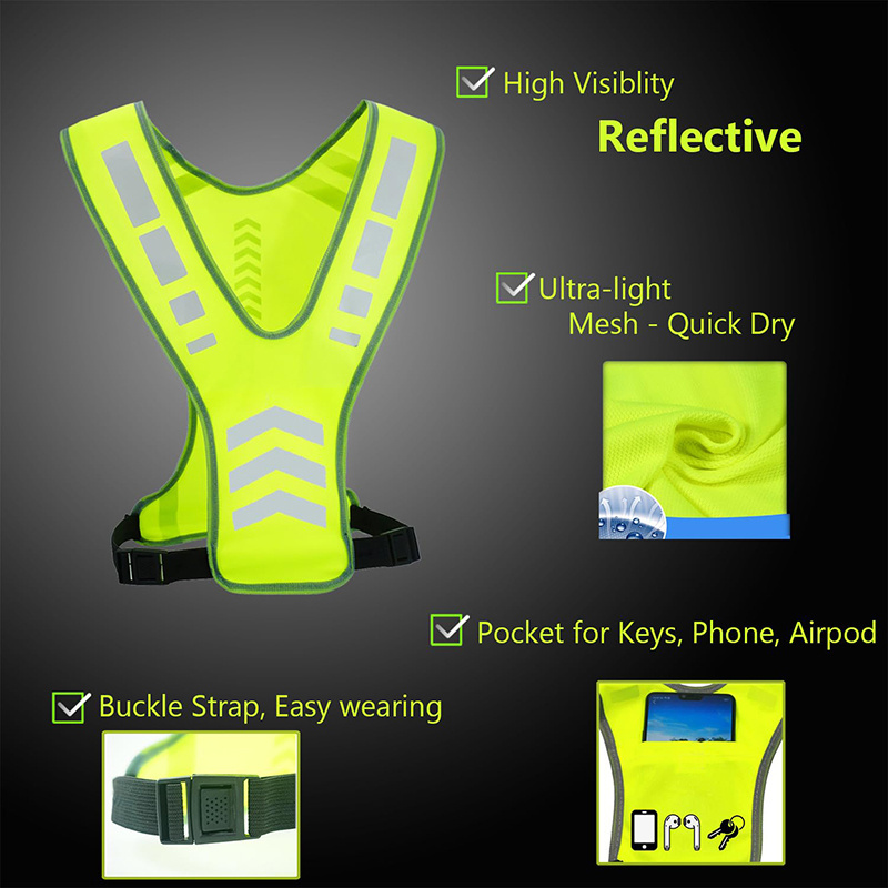 Reflective Running Vest Gear with Pocket Women Men Kids Yellow Safety Reflective Vest for Night Cycling Walking Bicycle Jogging