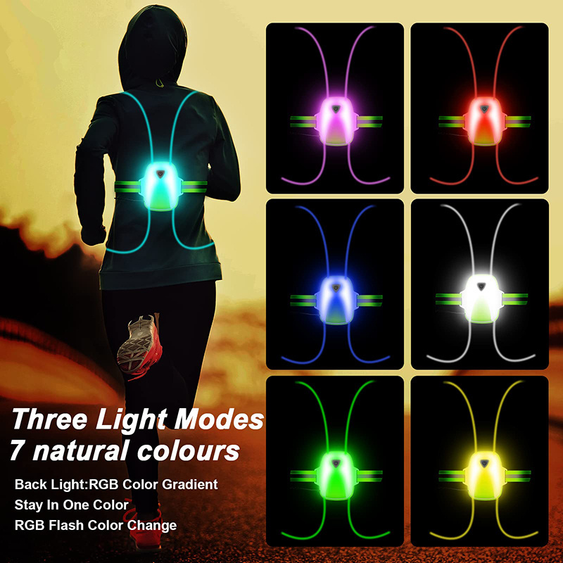 Men Women Runners Safety USB Rechargeable Reflective Night Lights LED Reflective Running Vest with Front Lights For Cycling