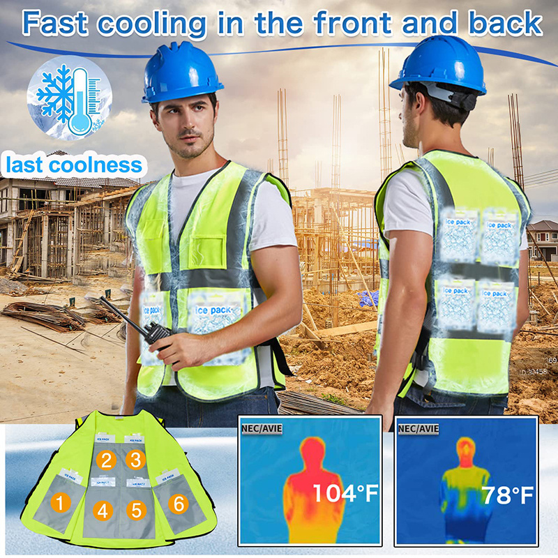 Custom Logo Yellow Cooling Safety Clothing With Ice Pack Ice Safety Vest Reflective Cool Vest For Hot Weather Work