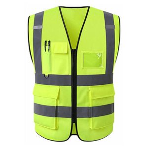 Custom Logo 5 Pockets High Visibility Yellow Safety Clothing Reflective Safety Vest for Men Women