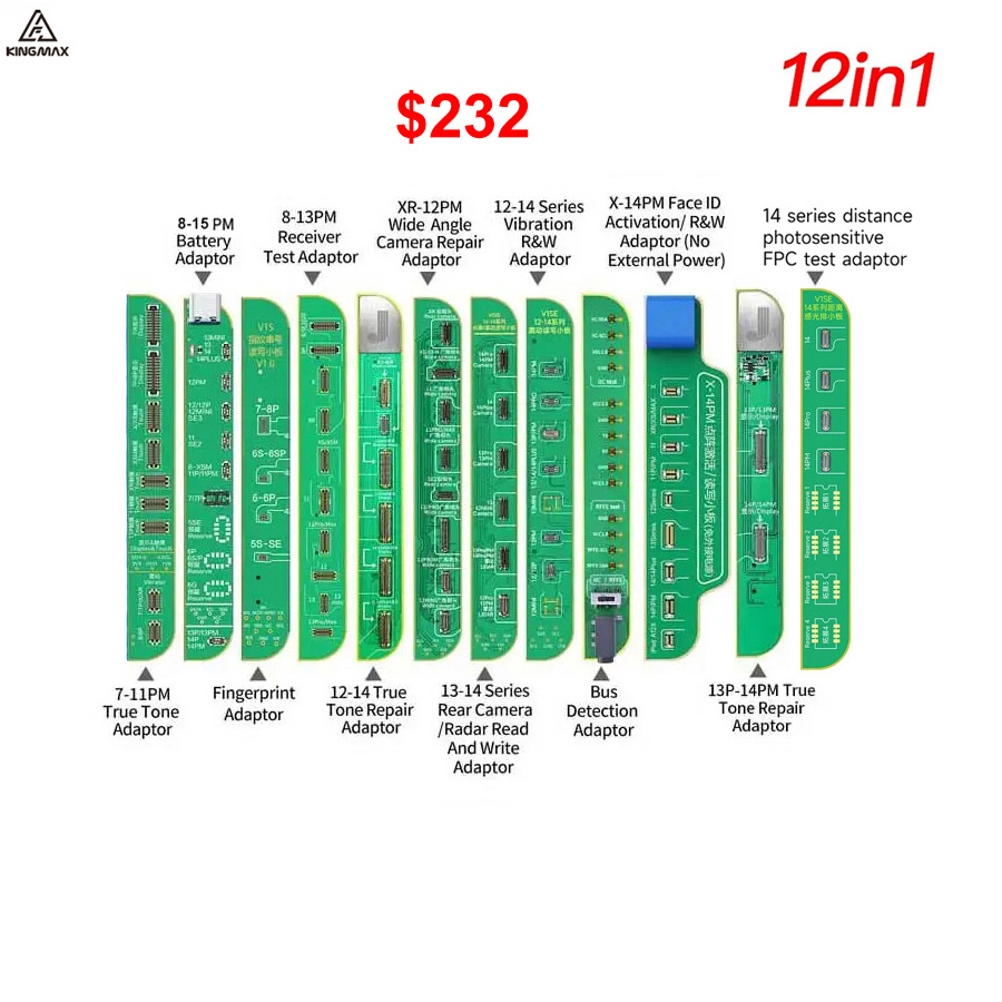 JCID Programmer Full Set 12 in 1 Adaptor for JCID V1S Pro Programmer Read Write Vibration JCID V1SE Programmer True Tone Face ID