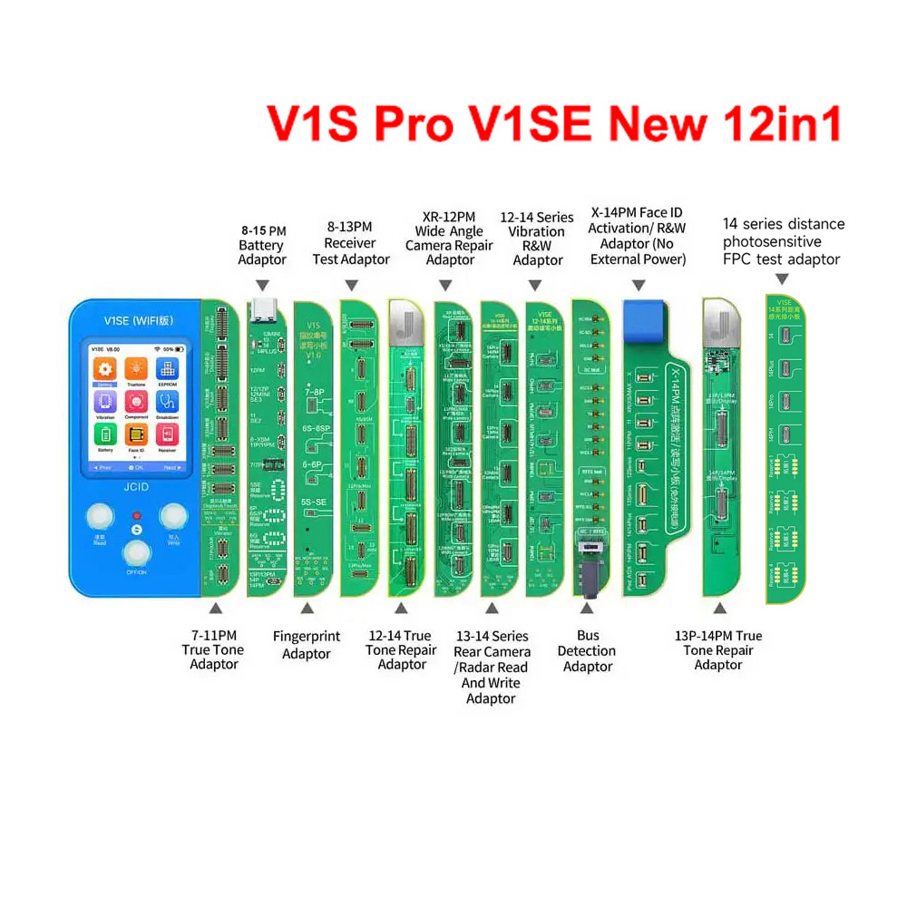 JCID Programmer Full Set 12 in 1 Adaptor for JCID V1S Pro Programmer Read Write Vibration JCID V1SE Programmer True Tone Face ID