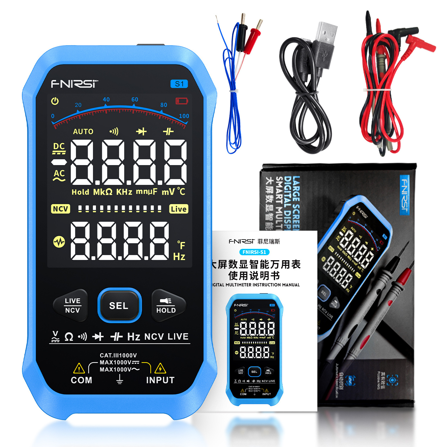 FNIRSI S1 Smart Digital Multimeter auto range digital multimeter digital rechargeable mini multimeter digital