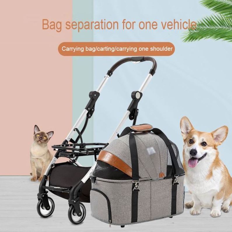 Aluminum Tube Pull Rod Pet Stroller Carrier Detachable Car Bag Travel Folding Transportation Car Pet Stroller For Dogs