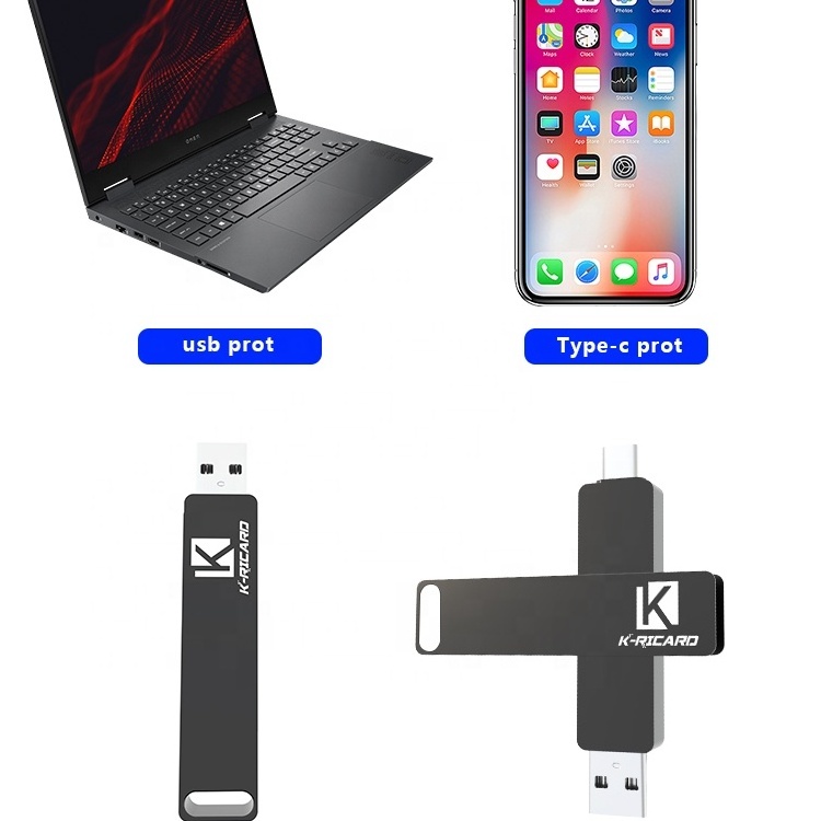 K-ricard Support customized LOGO and packaging cles USB 128gb 256gb 512gb portable usb flash drive 1TB 2TB type c