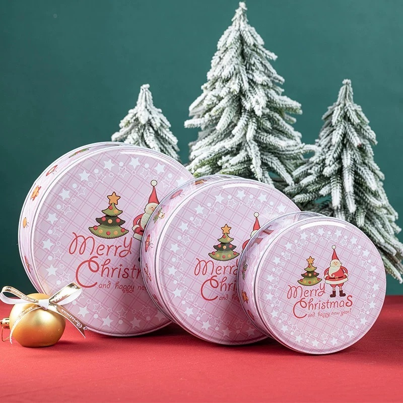 Wholesale Christmas Festival Gift Metal Box Set Round Empty Cookie Tins