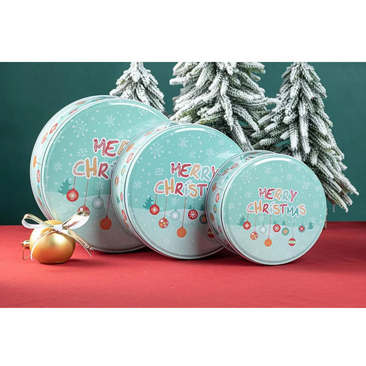 Wholesale Christmas Festival Gift Metal Box Set Round Empty Cookie Tins