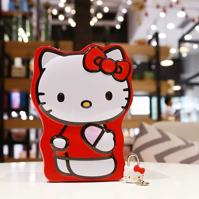 Lovely Hello Kitty Pattern Money Saving Storage Coin Tin Box with Handle