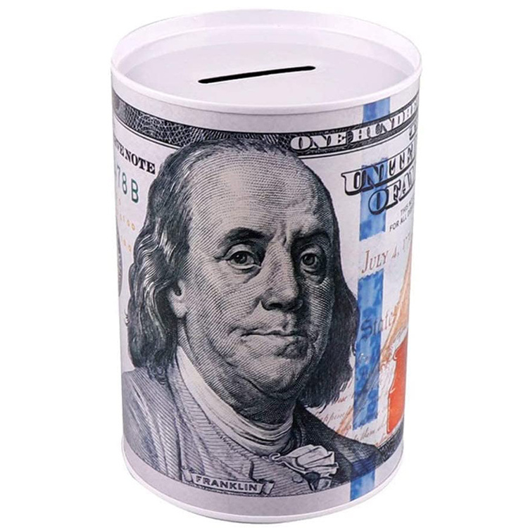 Wholesale Empty Metal Tin Can 100 Dollars Coin Bank Cash Saving Money Tin