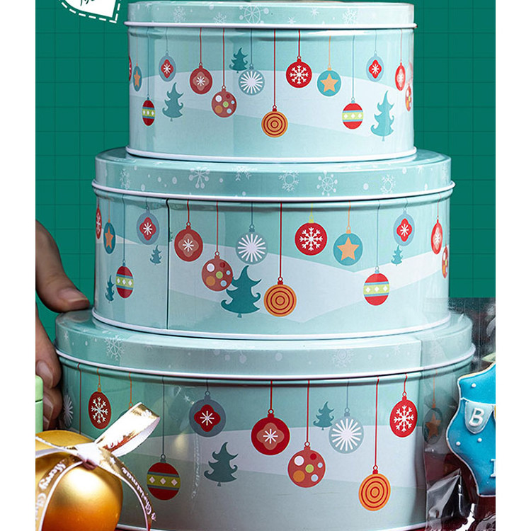 Wholesale Christmas Festival Gift Metal Box Set Round Empty Cookie Tins