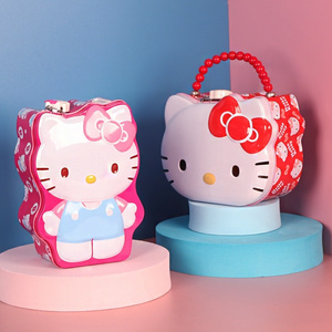 Lovely Hello Kitty Pattern Money Saving Storage Coin Tin Box with Handle