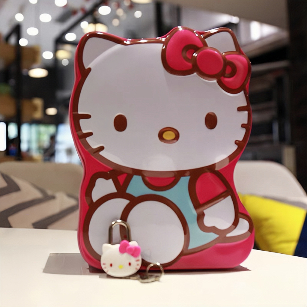 Lovely Hello Kitty Pattern Money Saving Storage Coin Tin Box with Handle