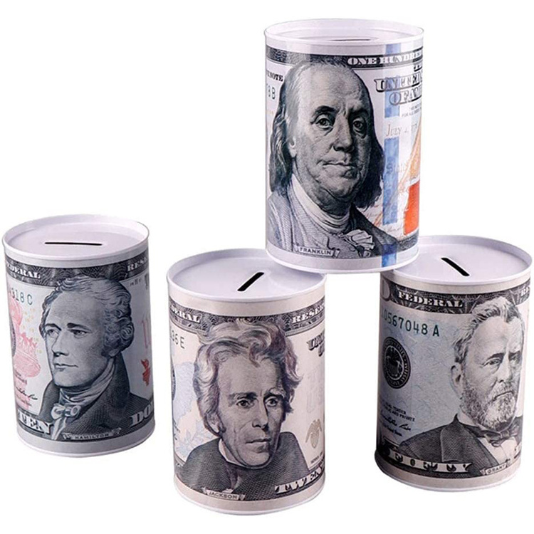 Wholesale Empty Metal Tin Can 100 Dollars Coin Bank Cash Saving Money Tin