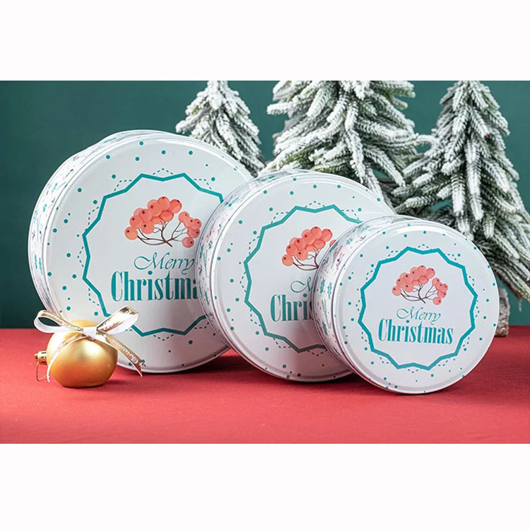 Wholesale Christmas Festival Gift Metal Box Set Round Empty Cookie Tins