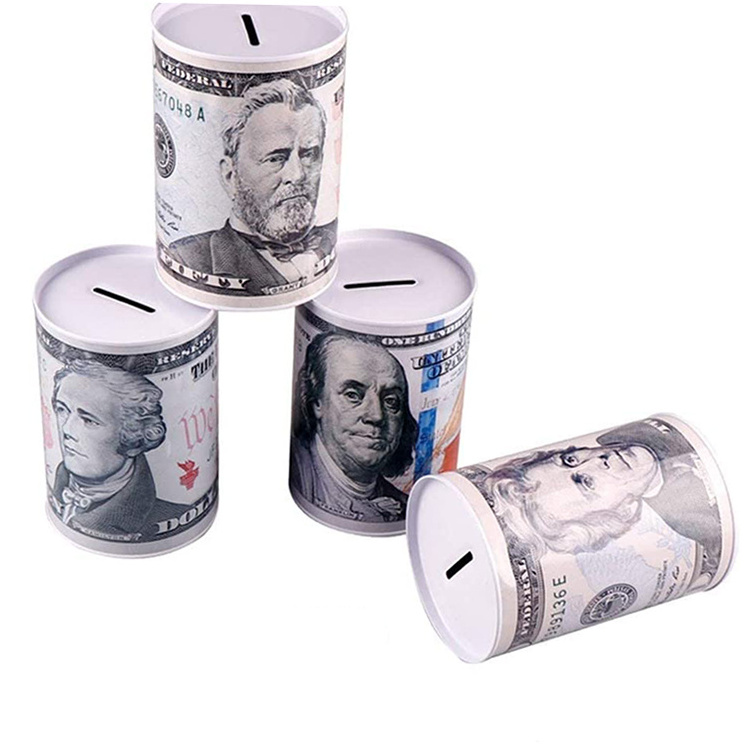 Wholesale Empty Metal Tin Can 100 Dollars Coin Bank Cash Saving Money Tin