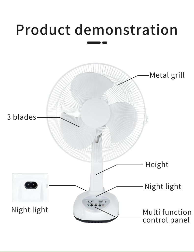 16 inch 12 v Electric Mini Industrial USB Table DC LED Desk Solar Energy Power Battery Rechargeable Fan with Solar Panel