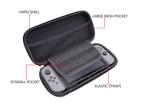 Black Protective Hard Portable Travel Carry Case Shell Pouch for Nintendo Switch Console & Accessories