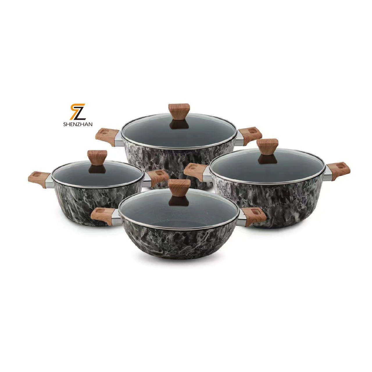 Quality Aluminum Pots Quick Supply Casseroles Non-stick Home Kitchen Cooking Ceramic Soup Pot Set With Glass Lid